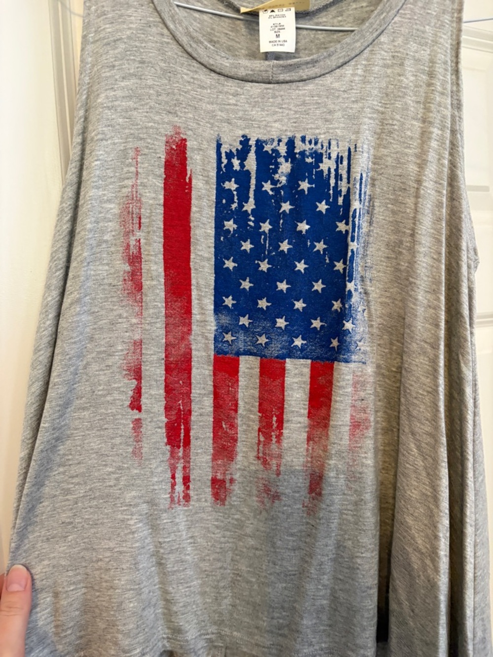 Enough About Me American Flag Flowy Grey Tank Women’s Medium - Picture 3 of 4